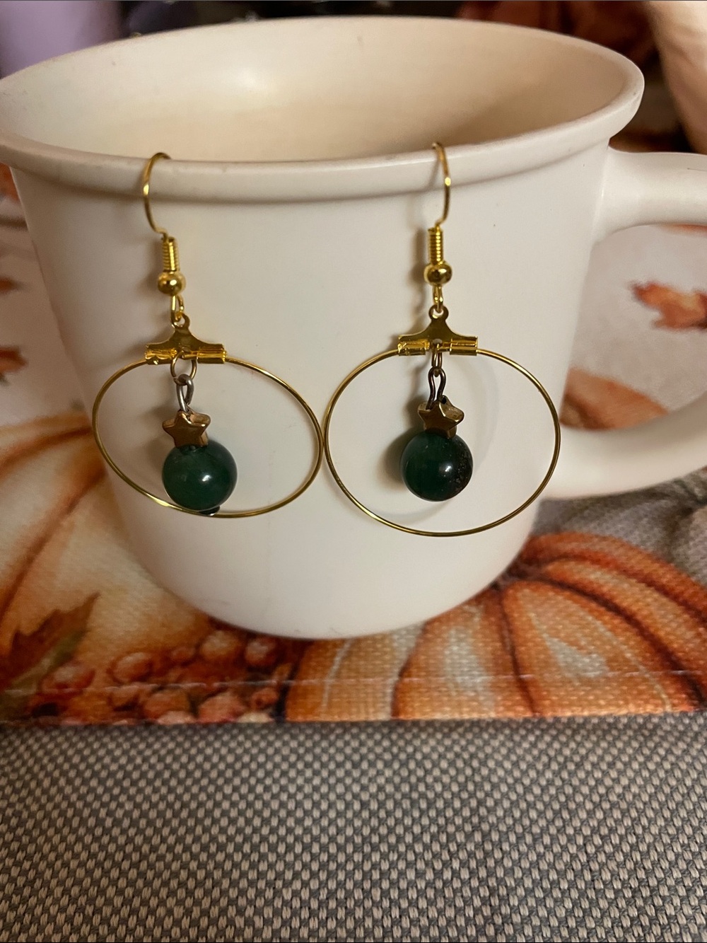 Handmade Green Aventurine and Star Accent  Hoop Earrings